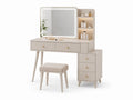 Coiffeuse en MDF avec miroir éclaré et tabouret en similicuir Beige