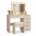 Coiffeuse avec Miroir Éclairé et Tabouret en Bois Crème