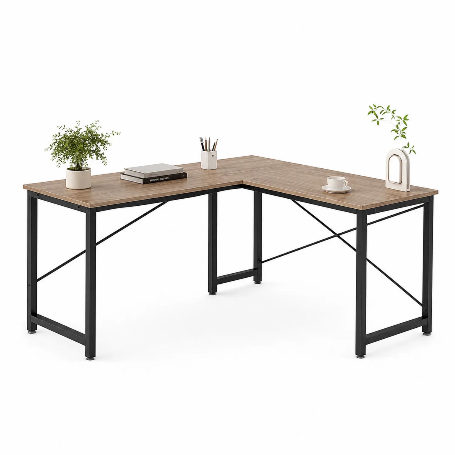 Bureau d'angle en bois et métal brun/noir 150x120 cm