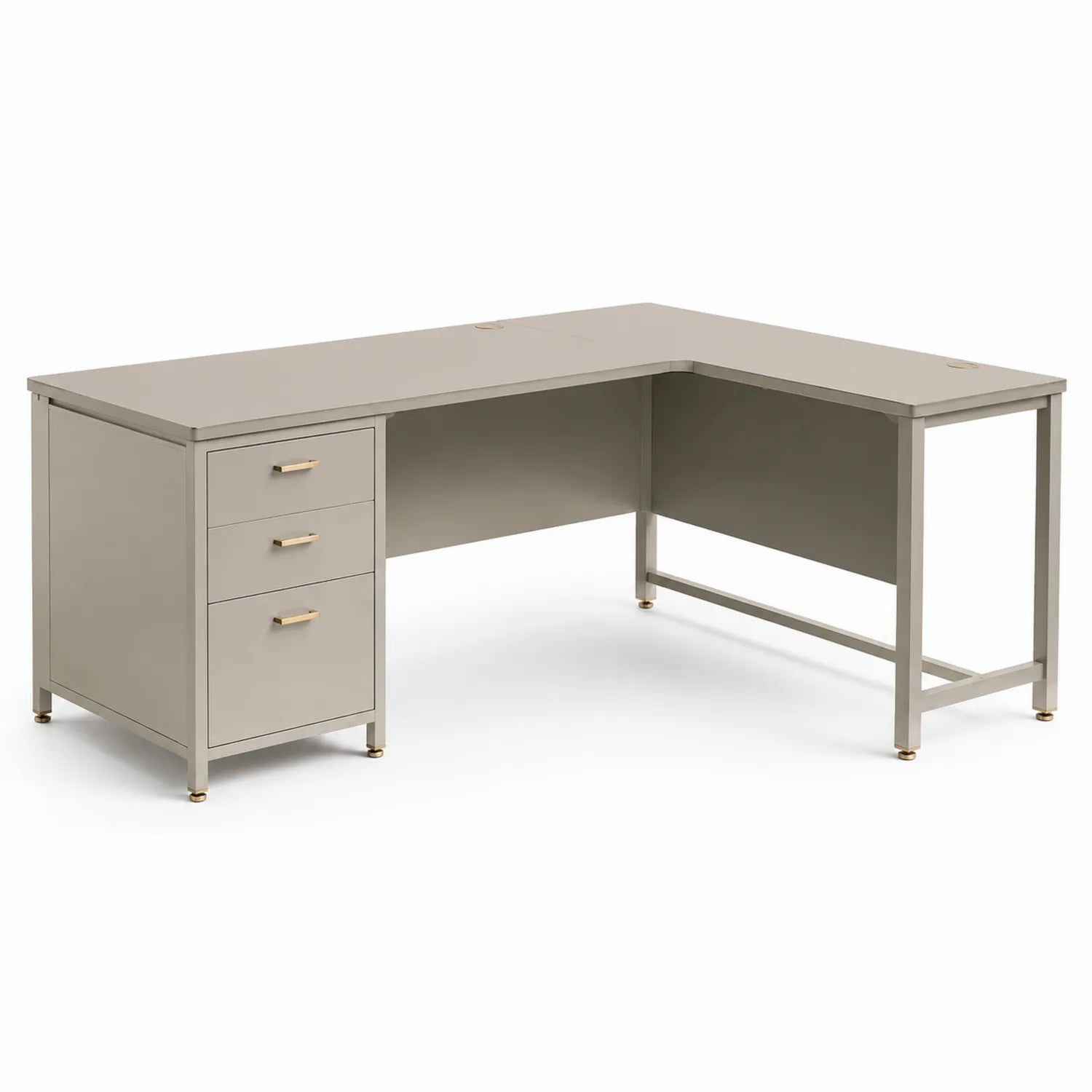 Bureau d'angle en métal avec tiroirs, Gris, 150 cm x 130 cm x 75 cm