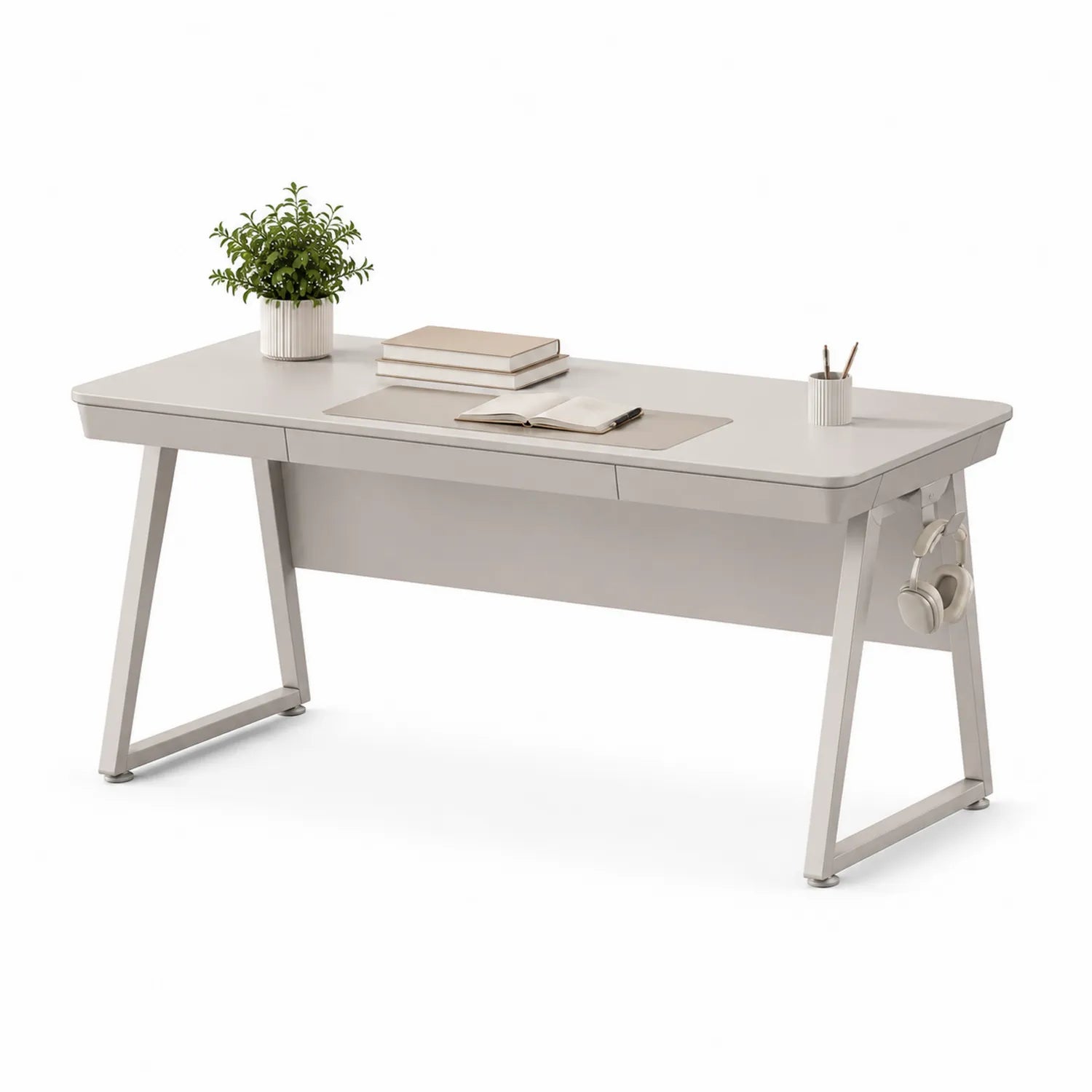 Bureau rectangulaire en mélamine blanc avec tiroirs