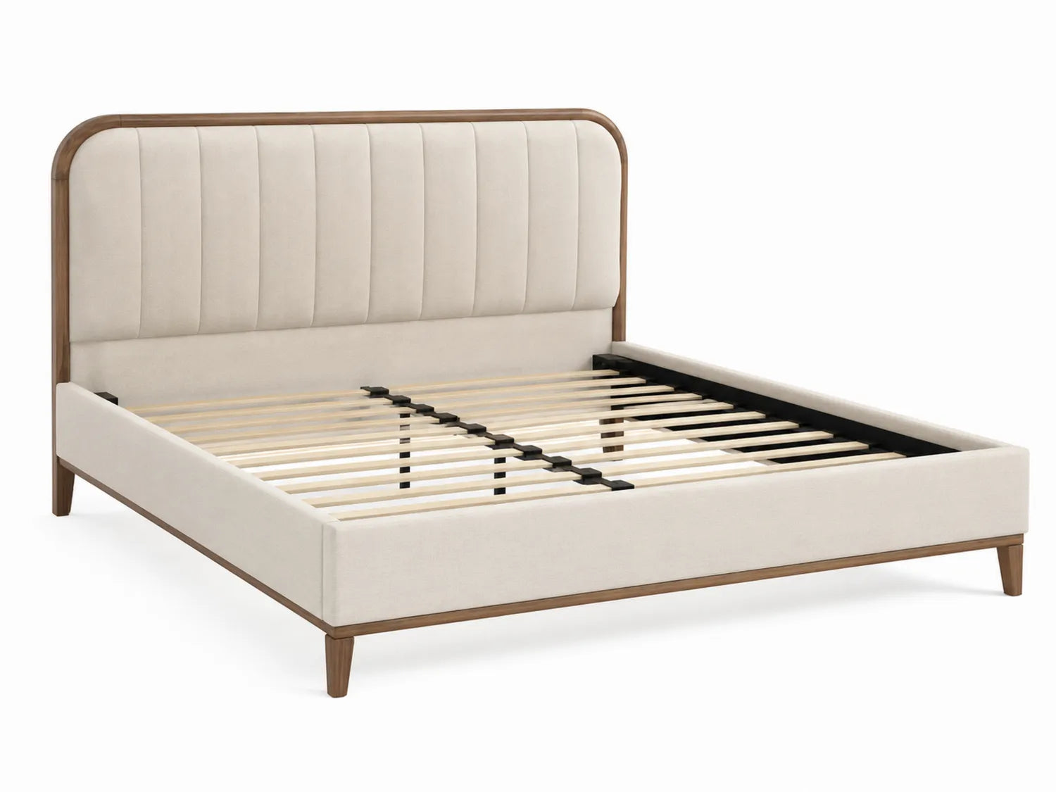 Lit double en bois et tissu beige 160x200 cm