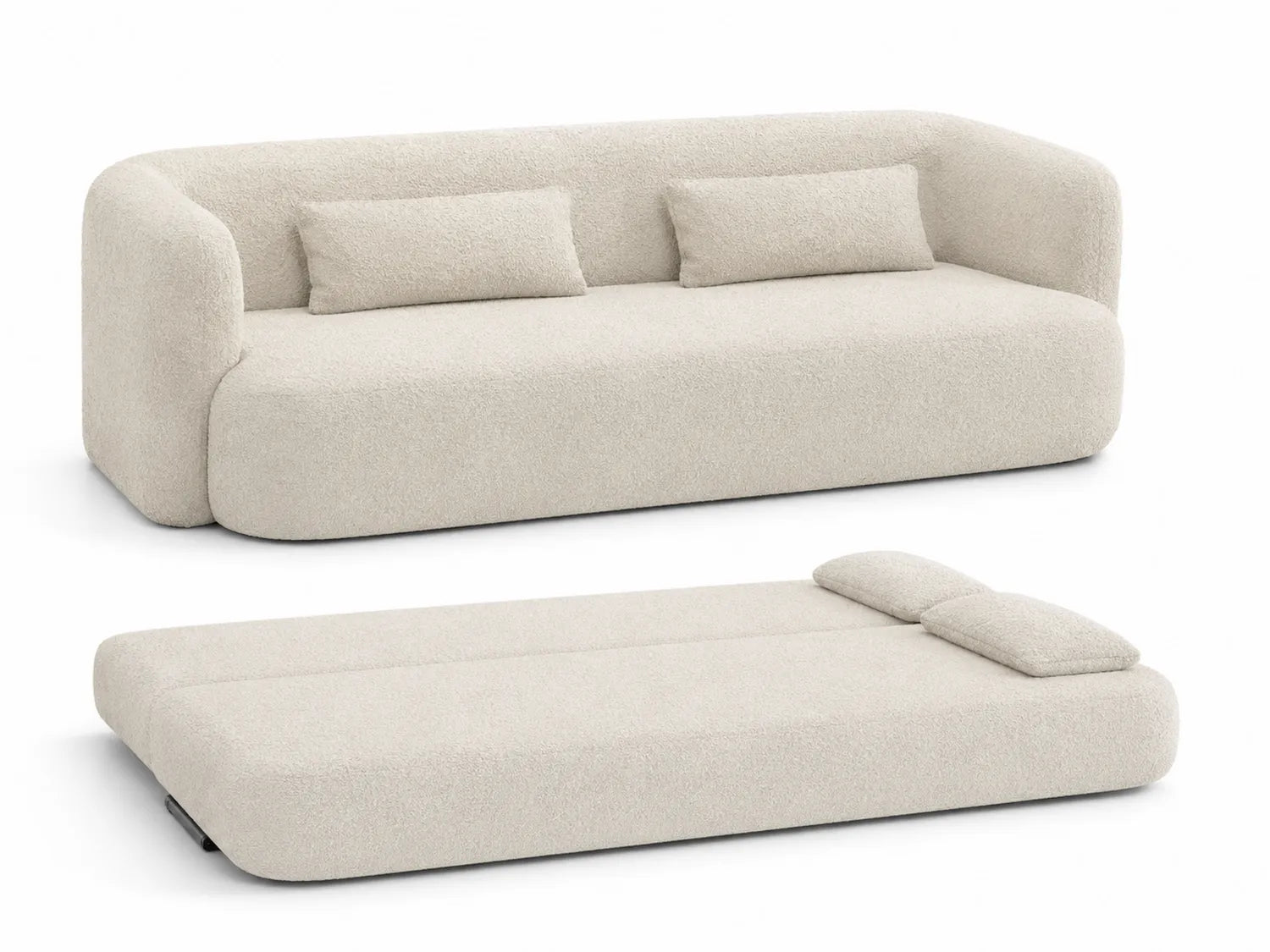 Canapé-lit convertible en tissu polyester beige 220cm