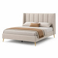 Lit double en tissu avec tête de lit rembourrée et pieds en métal doré 160x200 cm